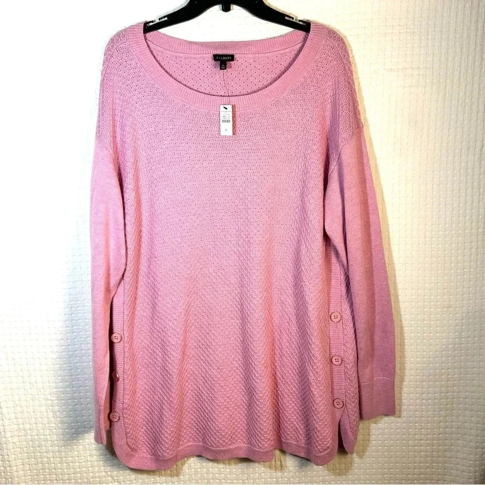 NEW Talbots Sweater Womens Size XL Tunic Length Pink Lightweight Button Details